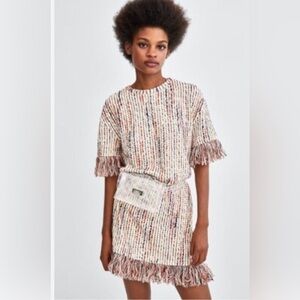 Zara jacquard dress with fringes.